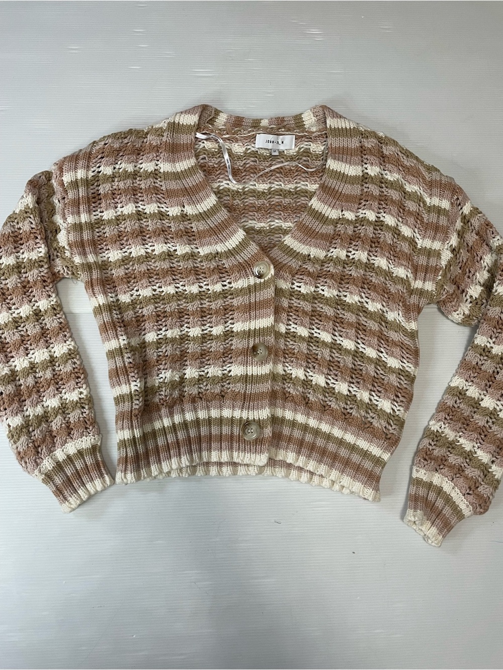 John & Jenn Julianna Striped Knit Cardigan V-Neck Button Up Size Small